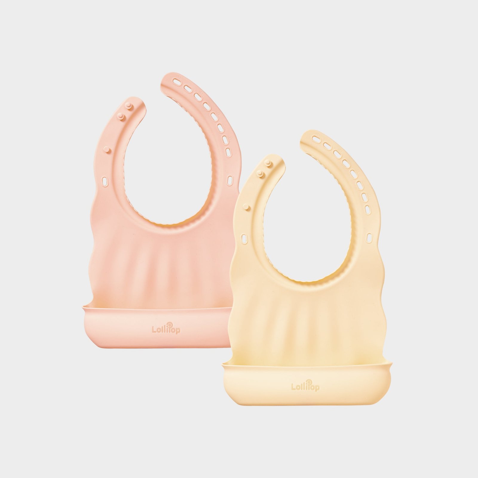 Lollipop Silicone Baby Bibs, Set of 2, Misty Rose/Buttermilk
