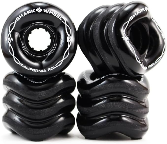 Shark Wheel 60 mm 78a, Skateboard Cruising Wheels, California Roll, Black, Set of 4 Wheels