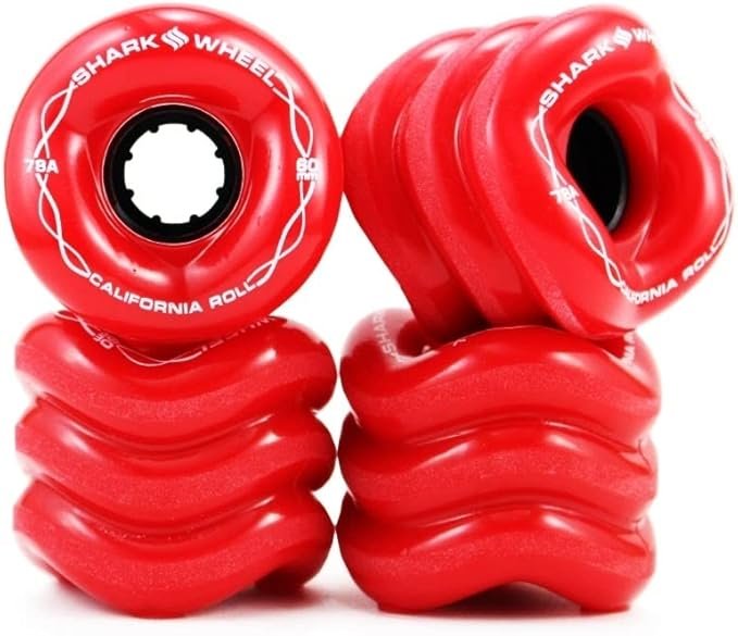 Shark Wheel 60 mm 78a, Skateboard Cruising Wheels, California Roll, Red, Set of 4 Wheels