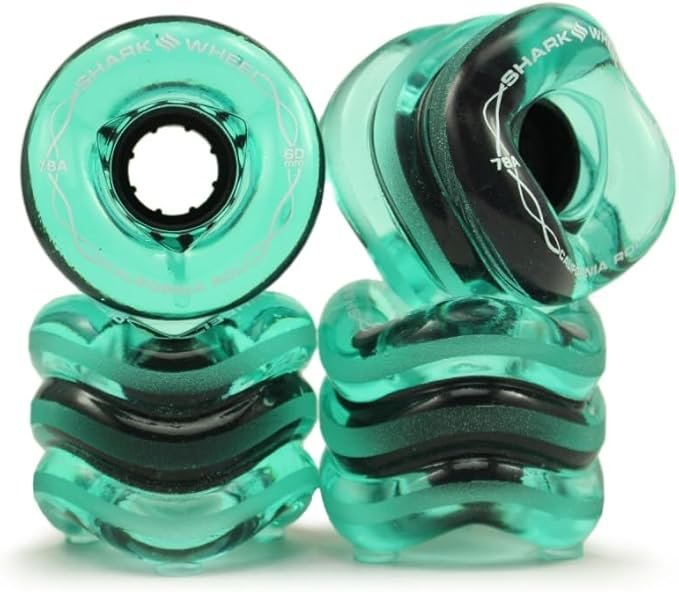 Shark Wheel 60 mm 78a, Skateboard Cruising Wheels, California Roll, Transparent Emerald, Set of 4 Wheels
