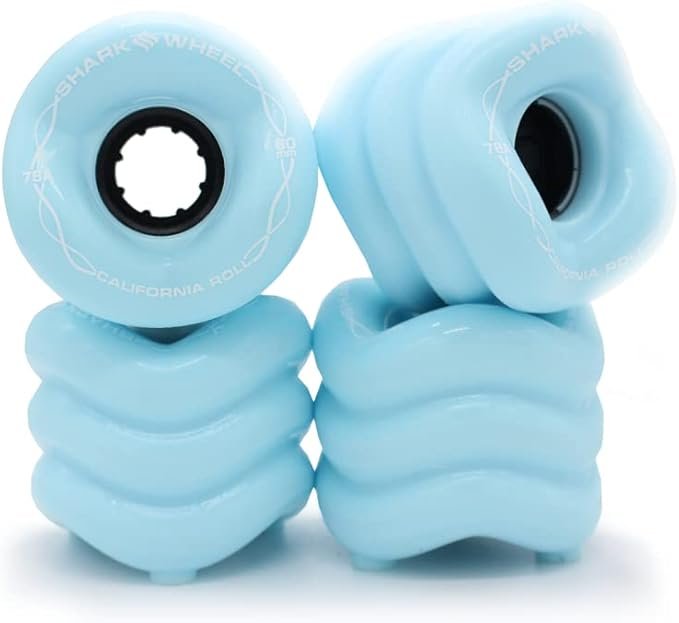 Shark Wheel 60 mm 78a, Skateboard Cruising Wheels, California Roll, Ice Blue, Set of 4 Wheels