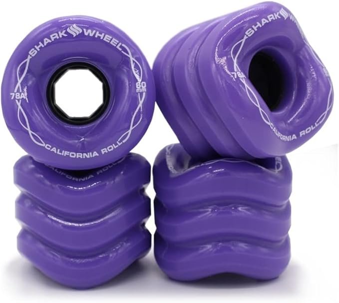 Shark Wheel 60 mm 78a, Skateboard Cruising Wheels, California Roll, Purple, Set of 4 Wheels