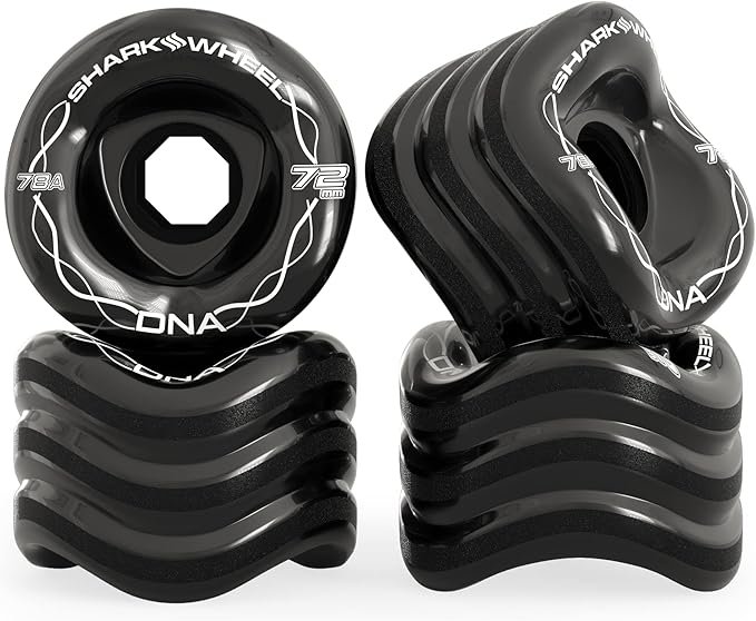 Shark Wheel 72mm 78a Longboard Cruising Wheels, DNA Formula, Set of 4 Wheels (Black., 72mm)