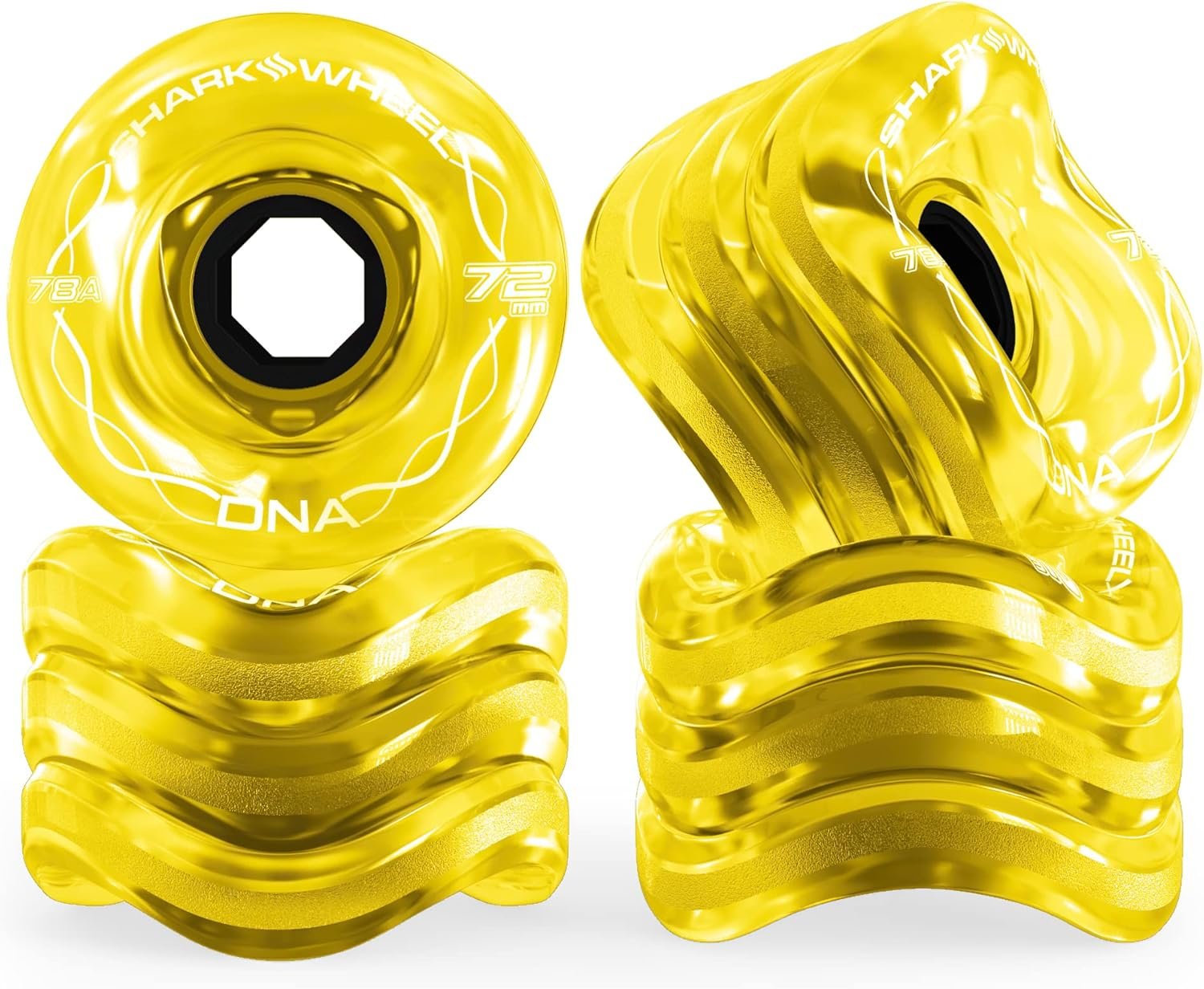 Shark Wheel 72mm 78a Longboard Cruising Wheels, DNA Formula, Transparent Amber, Set of 4 Wheels