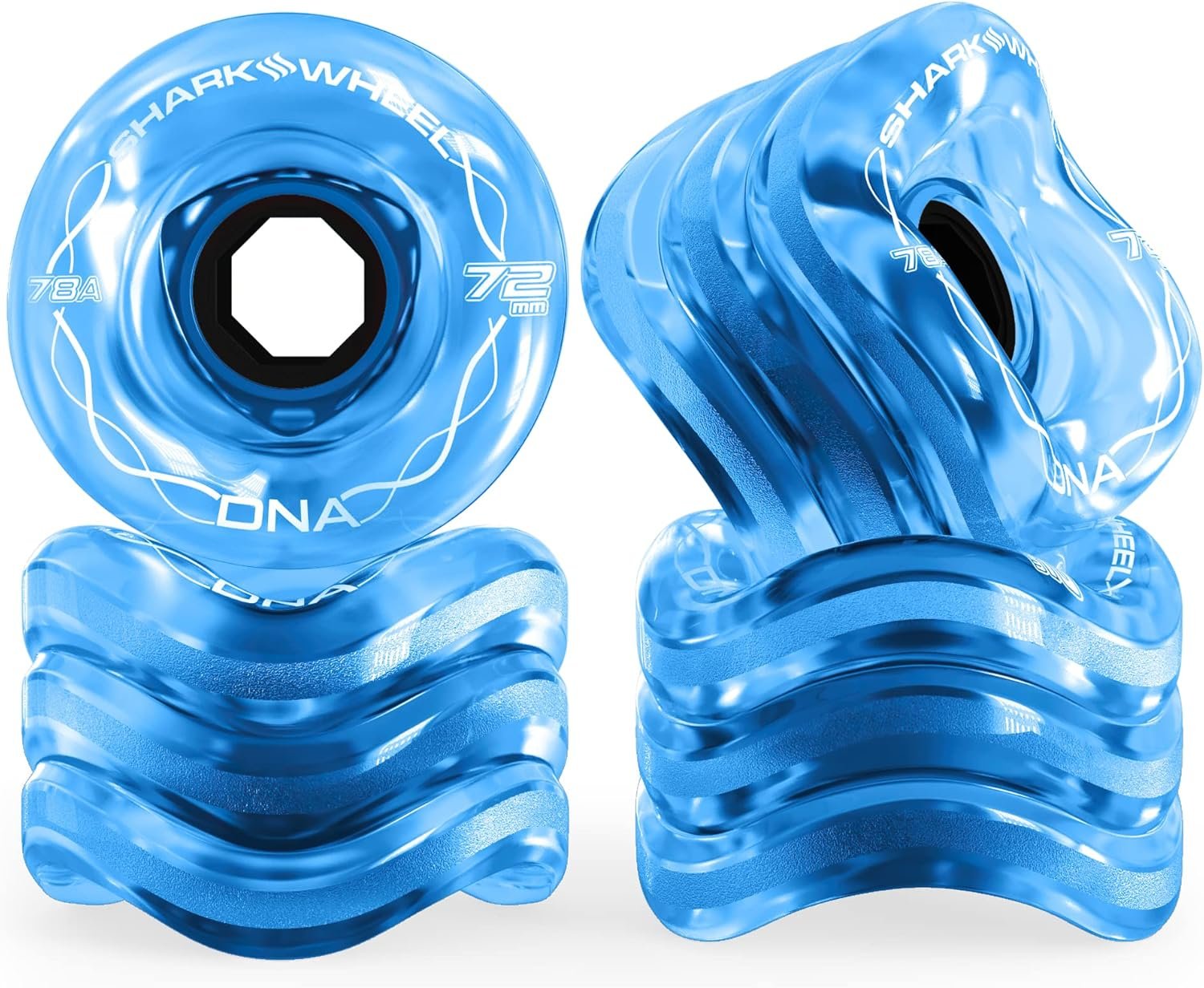 Shark Wheel 72mm 78a Longboard Cruising Wheels, DNA Formula, Set of 4 Wheels (.Transparent Emerald., 72mm)
