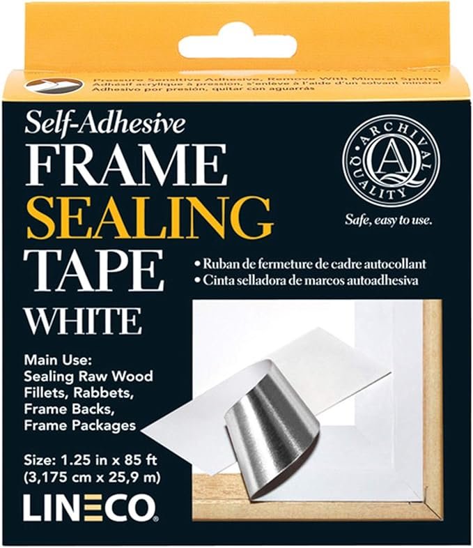 Lineco Archival Self-Adhesive Frame Sealing Tape. Acid-Free, Non-Yellowing Tape, for Seal Framing Backs, DIY, Crafts, White, 1.25&amp;quot x 85 ft. Pack of 1