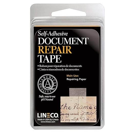 Lineco Archival Document Repair Tape, Repairs Paper Documents, Book Pages, Maps, Photos and Printed Artwork. Acid-Free Translucent Tape 1&amp;quot x 12', Pack of 1