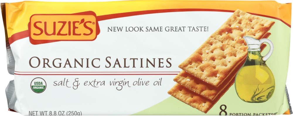 Suzie's, Organic Saltines Crackers, Salted w/ Extra Virgin Olive Oil, Healthy Gourmet Baked Snack Goodies for Adults &amp; Children - 3 Pack, 8.8oz Each