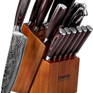 17-Piece Master Chef Knife Block Set – Damascus Steel & Acacia Wood Block